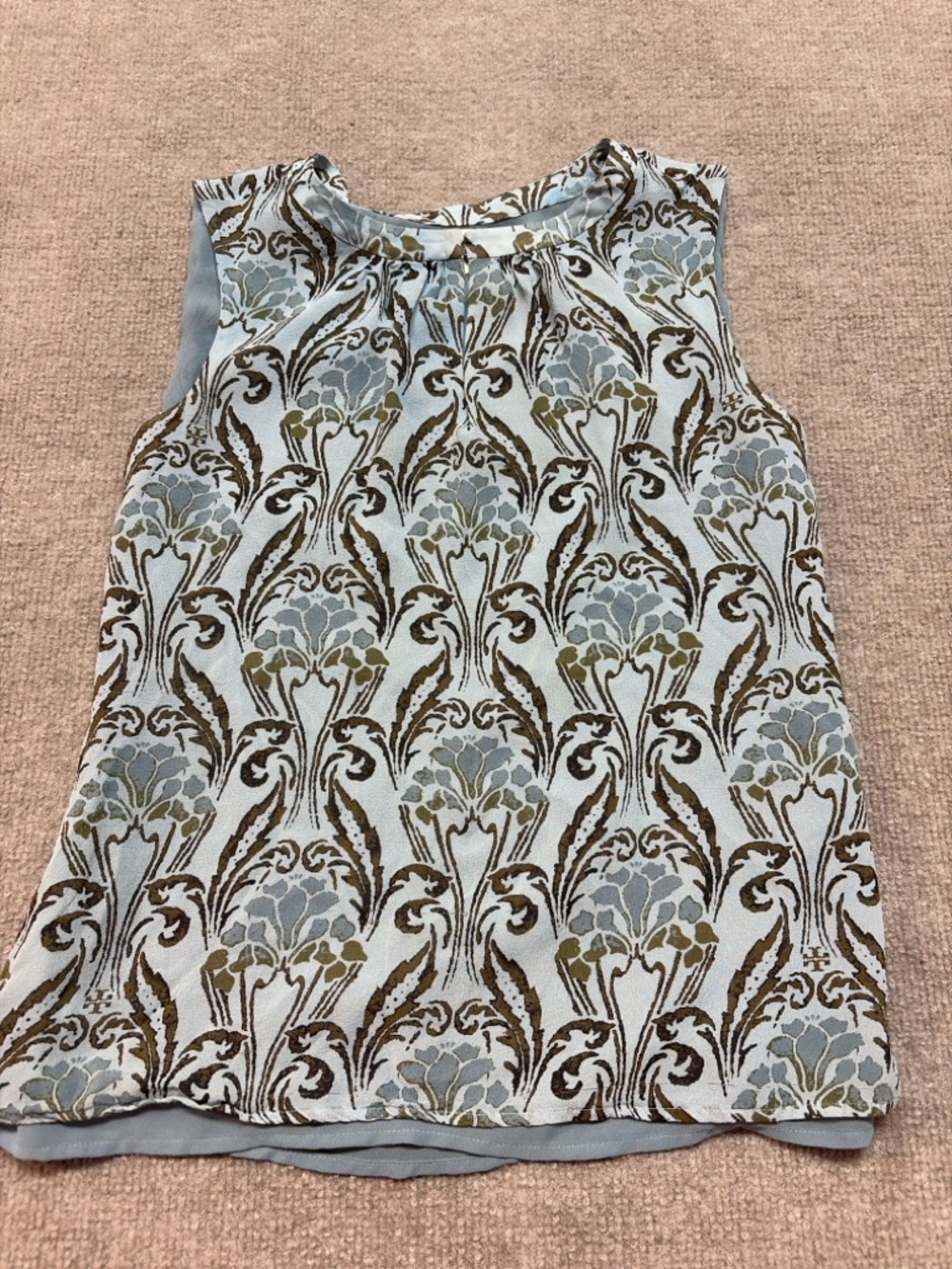 Tory Burch Silk Sleeveless Blouse Blue Floral Print Size 0